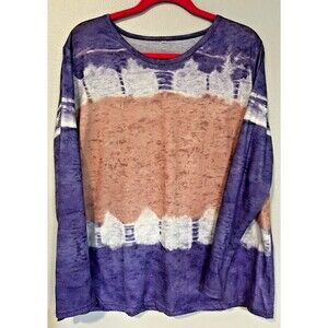 Women's Patterned Cotton/Poly Long Sleeve T-Shirt Sz 2XL Purple Blush White